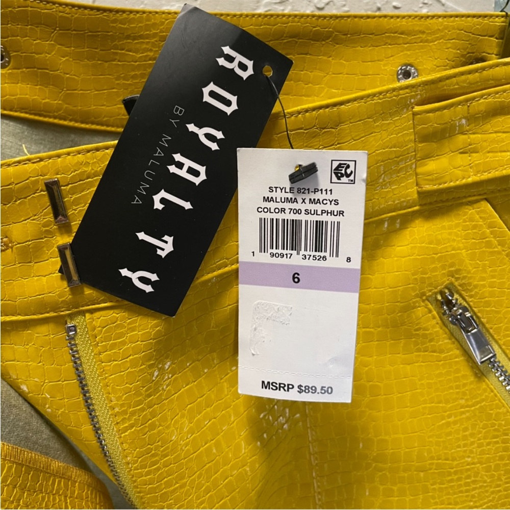 NWT Royalty By Maluma Yellow Croc Faux Leather Cropped Pants - Picture 2 of 6